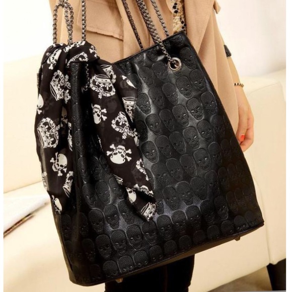 S/X Handbags - 2 Bags Skull Print Faux Leather Hobo Chain Strap Bag, and Mini Bag NWT